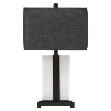 Elvie Black Fabric Shade Table Lamp With White Marble Base