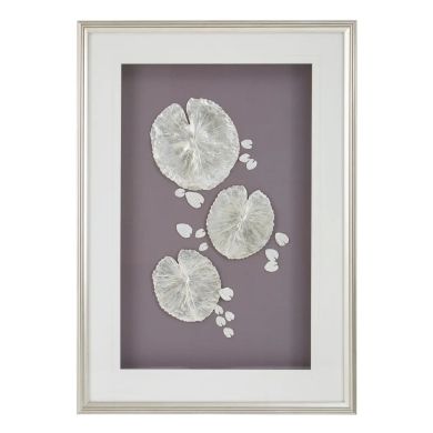 Nason Leaf Design Wall Art With Wooden Frame In Silver