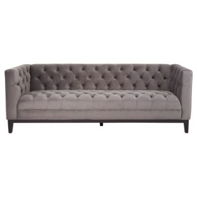Sabine Velvet 3 Seater Sofa In Grey With Black Wooden Legs