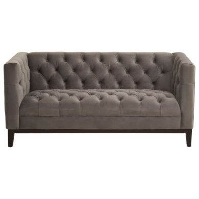 Sabine Velvet 2 Seater Sofa In Grey With Black Wooden Legs