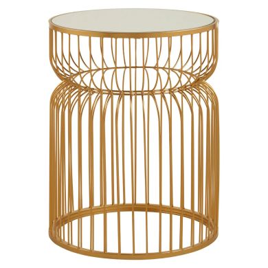 Avantis Round Mirrored Side Table With Gold Metal Wireframe