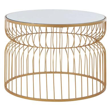 Avantis Round Mirrored Side Table With Gold Metal Frame