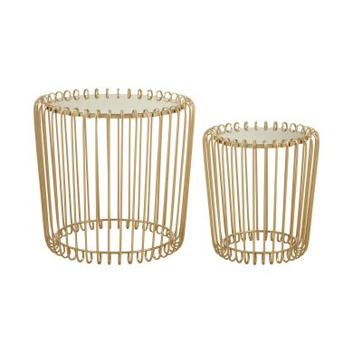 Avantis Mirrored Glass Set Of 2 Side Tables With Champagne Wireframe