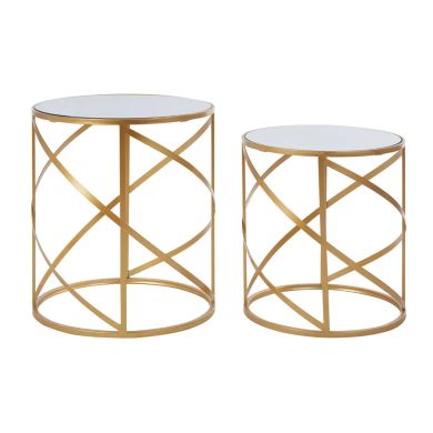 Avantis Mirrored Set Of 2 Side Tables With Loop Design Frame
