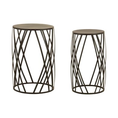 Avantis Round Set Of 2 Side Tables With Gold Metal Frame