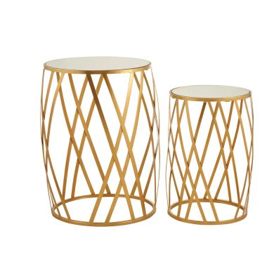 Avantis Mirrored Glass Set Of 2 Side Tables With Cross Design Frame