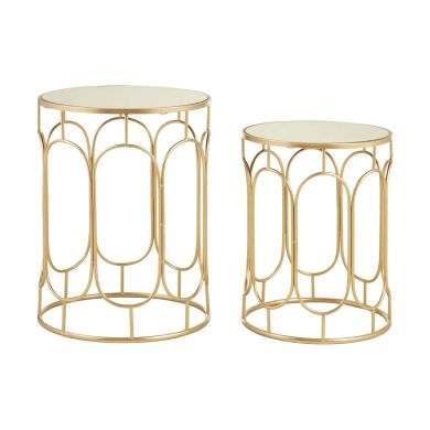 Avantis Mirrored Set Of 2 Side Tables With Champagne Metal Frame