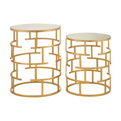 Avantis Mirrored Glass Set Of 2 Side Tables With Maze Design Frame