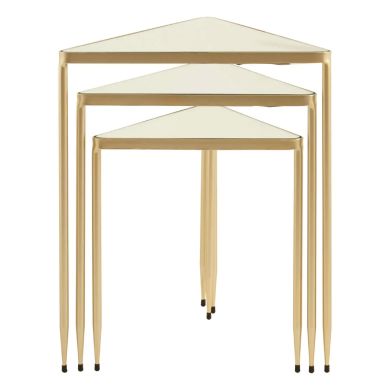 Avantis Square Mirrored Glass Set Of 2 Side Tables With Champagne Frame