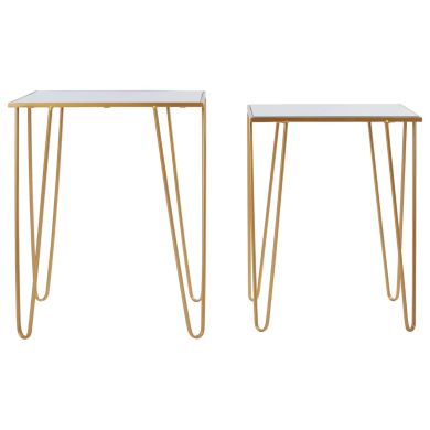 Avantis Rectangular Mirrored Glass Set Of 2 Side Tables With Gold Frame