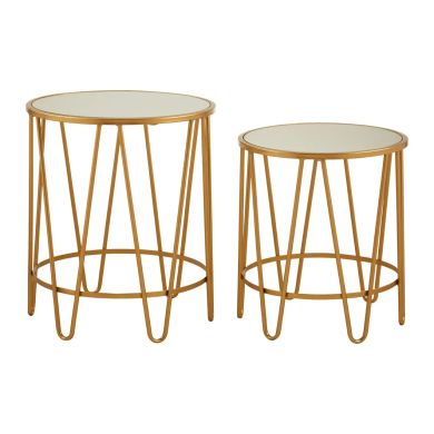 Avantis Mirrored Glass Set Of 2 Side Tables With Hairpin Design Frame