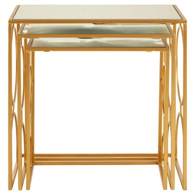 Avantis Mirrored Glass Set Of 3 Nesting Side Tables With Gold Frame