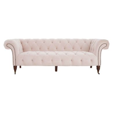 Suri Chesterfield Fabric 3 Seater Sofa In Light Pink