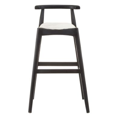 Kendari Black Teak Wood And Leather Bar Stool With White