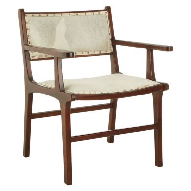 Kendari Leather Teak Wood Dining Chair In Brown