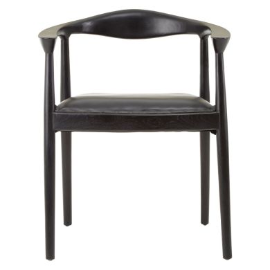 Kendari Teak Wood Bedroom Chair With Black Leather Seat