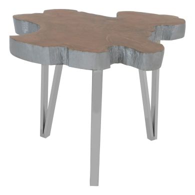 Surak Medium Wooden Side Table In Silver Stainless Steel Legs