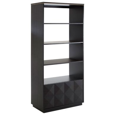 Diamond Oak Veneer Shelving Unit With 1 Drawer In Black