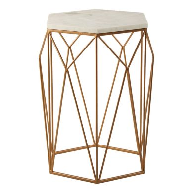 Shalimar Marble Top Side Table In White With Geometric Metal Frame