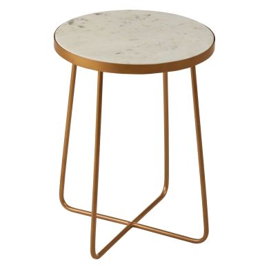 Shalimar Round Marble Top Side Table With Brass Metal Frame