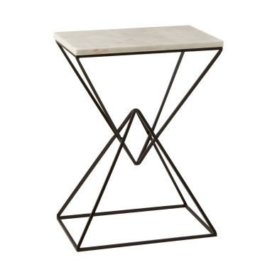 Shalimar Rectangular Marble Top Side Table With Black Metal Frame