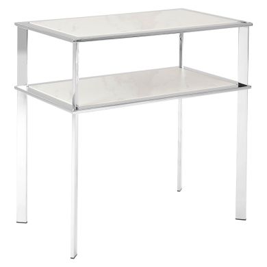 Piermount Porcelain End Table In White With Silver Stainless Steel Frame