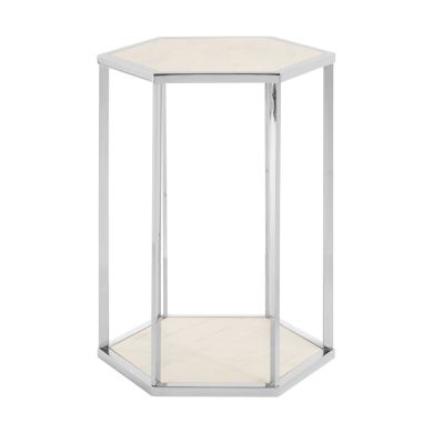 Piermount Hexagonal Porcelain End Table In White And Silver