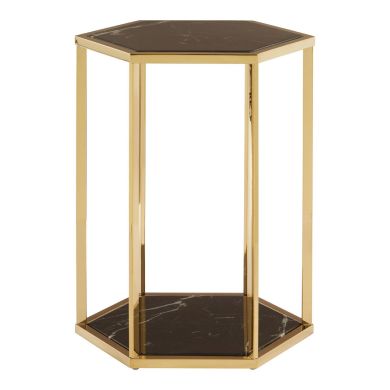 Piermount Hexagonal Porcelain End Table In Black And Gold