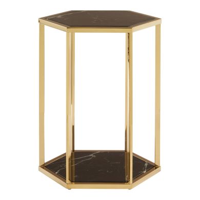 Piermount Hexagonal Porcelain End Table In Black And Gold