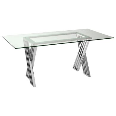 Piermount Clear Glass Dining Table With Silver Stainless Steel Legs