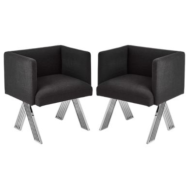 Piermount Black Fabric Dining Chair With Silver Metal Legs In Pair
