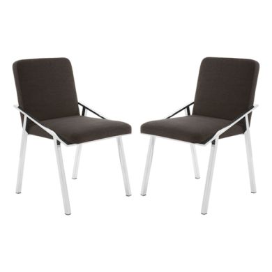 Piermount Black Fabric Dining Chairs With Stainless Steel Legs In Pair