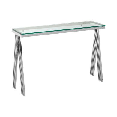 Piermount Glass Console Table With Silver Metal Legs