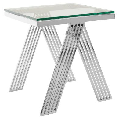 Piermount Clear Glass End Table With Silver Stainless Steel Legs