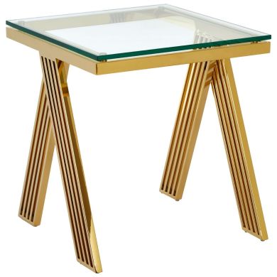 Piermount Clear Glass Side Table With Gold Stainless Steel Legs