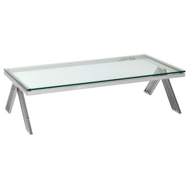Piermount Clear Glass Coffee Table With Silver Stainless Steel Legs