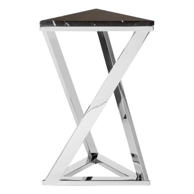 Piermount Triangular Black Marble End Table With Silver Base