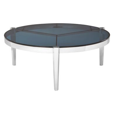 Piermount Round Glass Coffee Table In Grey With Stainless Steel Legs