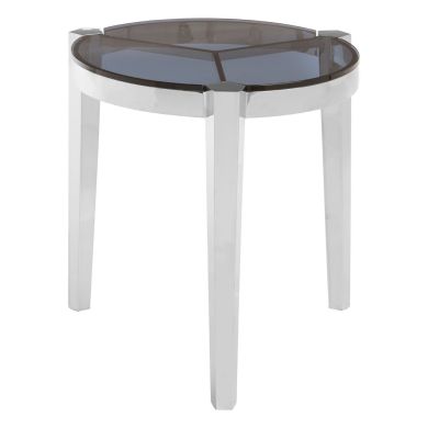 Piermount Round Clear Glass End Table With Silver Stainless Steel Legs