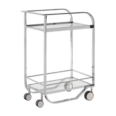 Piermount Clear Glass Shelves Drinks Trolley In Silver Steel Frame