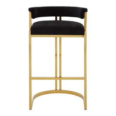 Piermount Velvet Bar Stool In Black With Gold Stainless Steel Frame