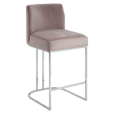 Piermount Fabric Bar Stool In Grey With Silver Stainless Steel Frame