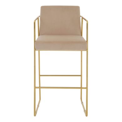 Piermount Fabric Bar Stool In Mink With Gold Stainless Steel Frame