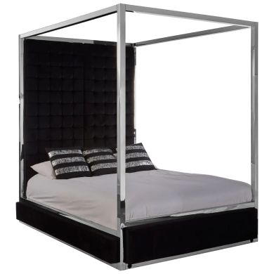 Piermount Velvet Double Bed In Black