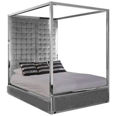 Piermount Velvet Double Bed In Grey