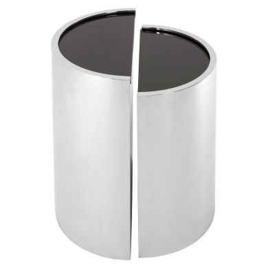 Piermount Balck Glass Set Of 2 End Tables With Silver Stainless Steel Base
