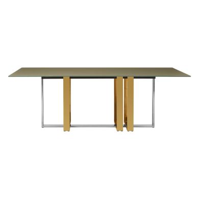 Demas Glass Top Dining Table With Gold And Silver Stainless Steel Base