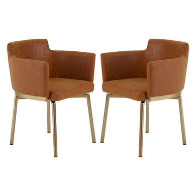Demas Brown Faux Leather Dining Chairs In Pair