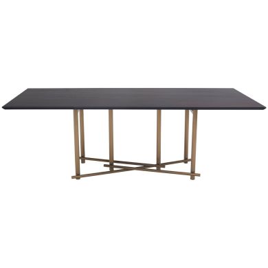Delta Wooden Dining Table In Black With Golden Stainless Steel Base