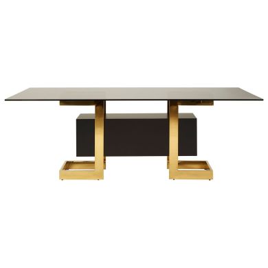 Deana Black Glass Dining Table With Golden Stainless Steel Base